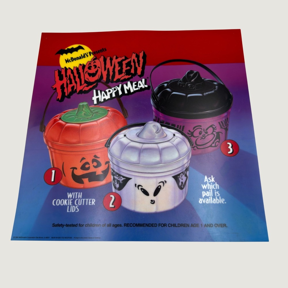 Vintage 1994 McDonalds Halloween Happy Meal McBoo Pails Advertising Sign 14x14